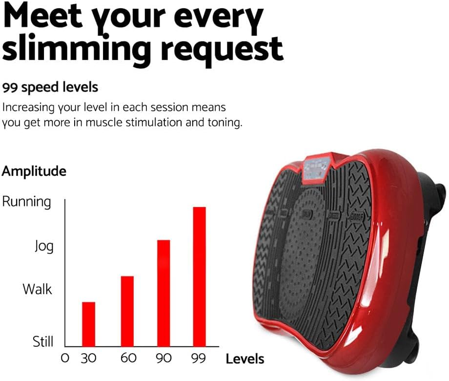 1000W Vibrating Plate Exercise Platform - Dark Red | Fitness Home Gym Body Workout, with Resistance Bands and Remote Control