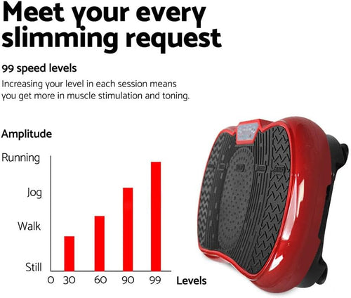 1000W Vibrating Plate Exercise Platform - Dark Red | Fitness Home Gym Body Workout, with Resistance Bands and Remote Control