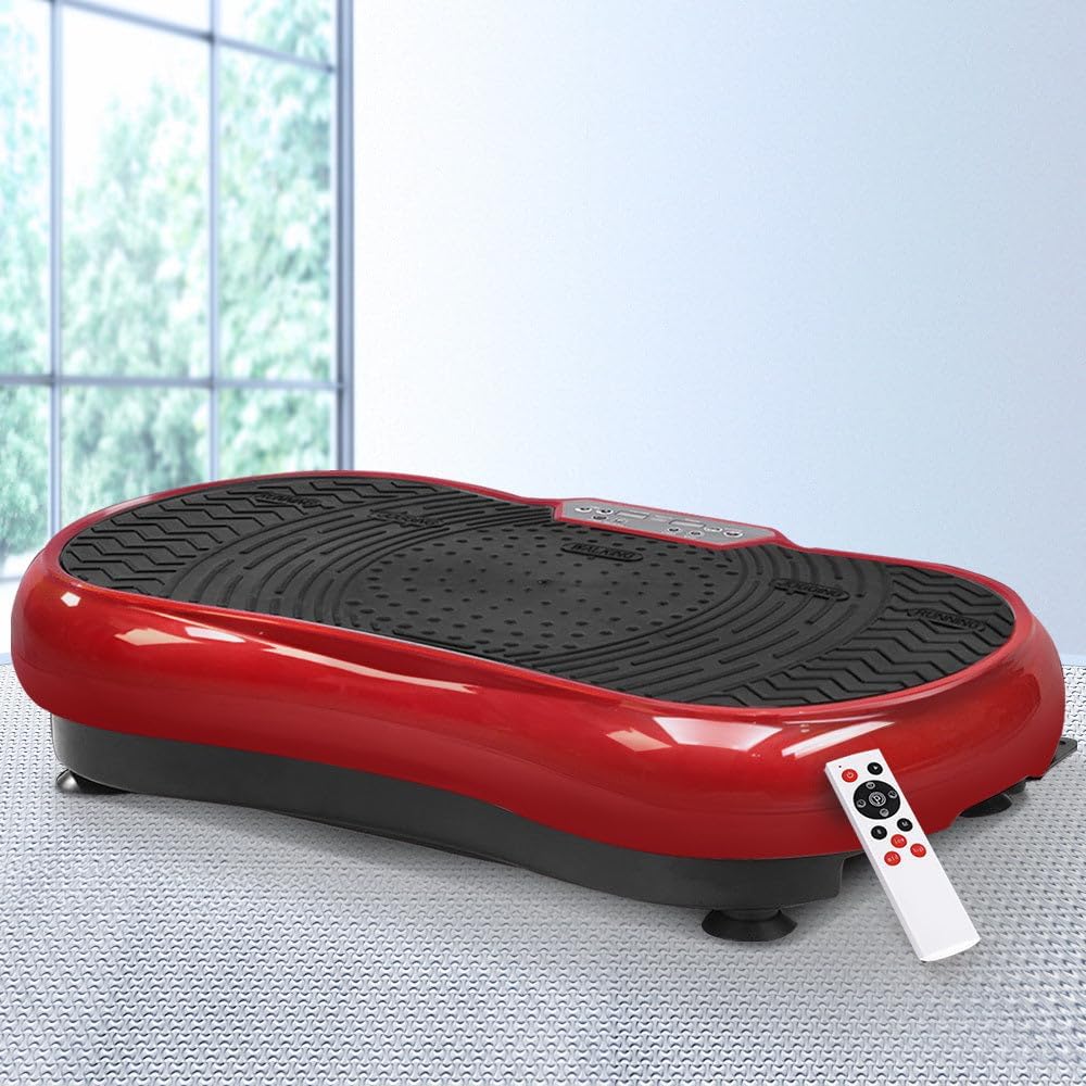 1000W Vibrating Plate Exercise Platform - Dark Red | Fitness Home Gym Body Workout, with Resistance Bands and Remote Control
