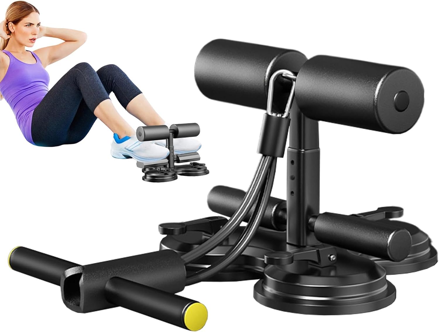 Floor Sit-Up Bar – Ab Workout Equipment – Home Fitness Device | Suction Cup – Training – Resistance Band – Core Strengthener for Men and Women – Gym – Strength