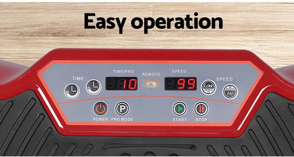 1000W Vibrating Plate Exercise Platform - Dark Red | Fitness Home Gym Body Workout, with Resistance Bands and Remote Control