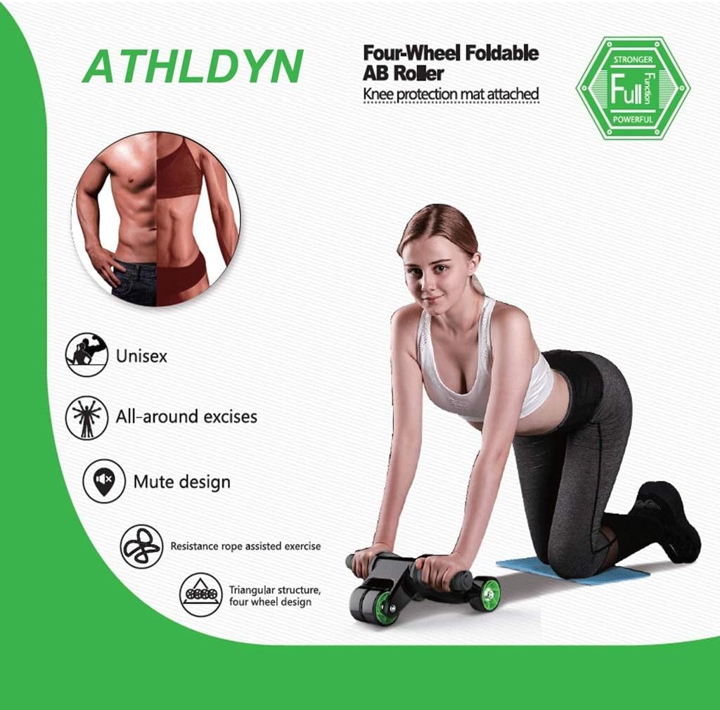 AB Roller Wheel for Abdominal Exercise 4 Wheel Foldable Abs Roller for Women and Men with Knee Pad Resistance Band Abdominal Muscle Training Wheel