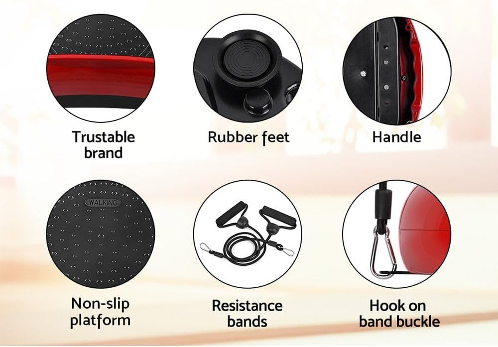 1000W Vibrating Plate Exercise Platform - Dark Red | Fitness Home Gym Body Workout, with Resistance Bands and Remote Control