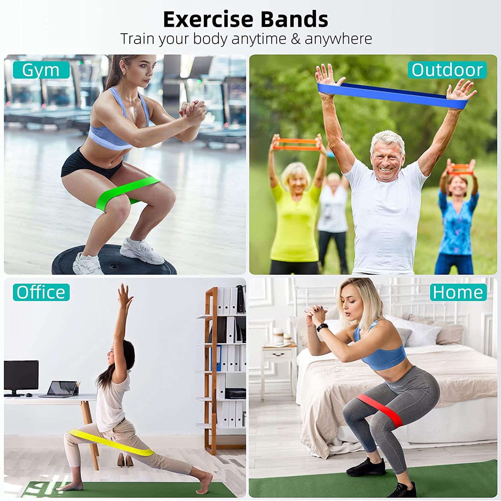 Home Yoga Pilates Fitness Latex Resistance Loop 5 PCS Exercise Bands for Legs Glutes Arms